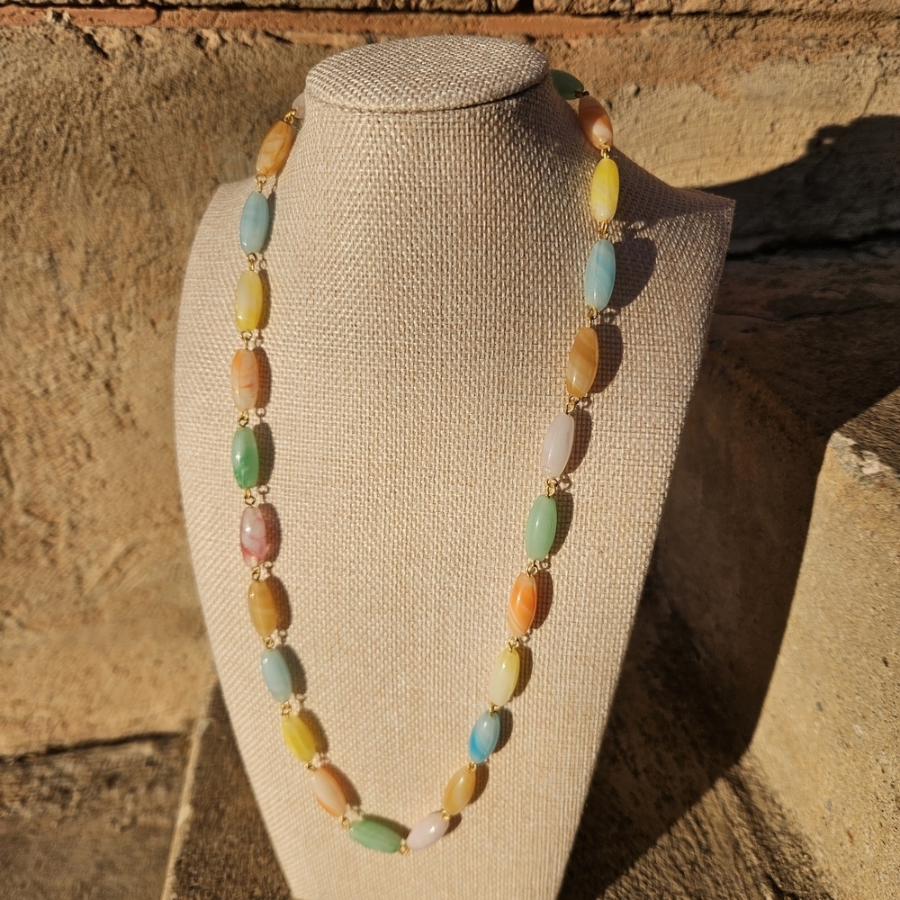 Multicolor Pastel Beaded Necklace Women's Jewelry Spring Easter Colorful